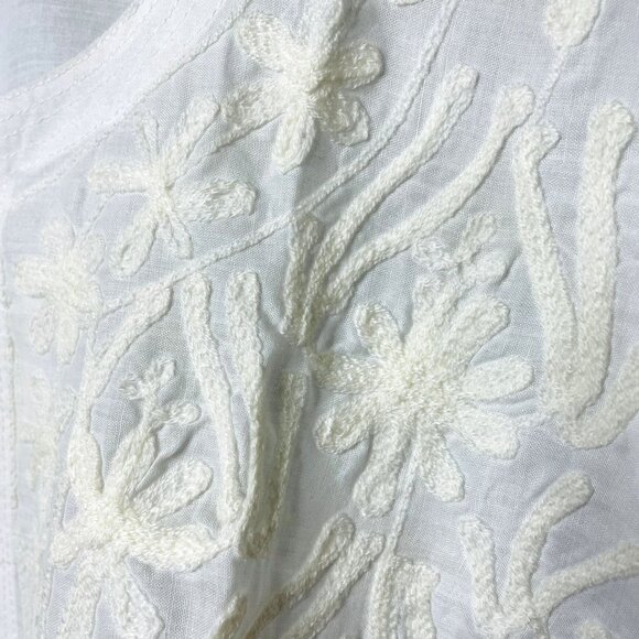 Womens Kurta Floral Long Sleeve Embroidered Blouse V Neck u Longline Shirt Tunic - Picture 5 of 7